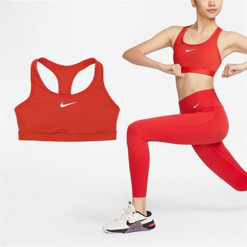 Nike 運動內衣 Swoosh 紅 白 速乾 中強度支撐 彈性 健身 瑜珈 DX6822-657
