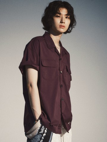 Laser Cutting Short-Sleeve Shirt _ Purple