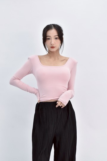 (S) mikihieo修身短版 bra top粉色長袖上衣