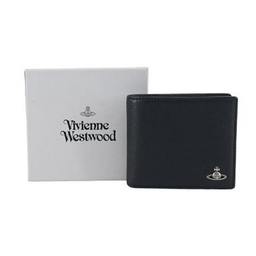 Vivienne Westwood 經典光面皮革男短夾-黑/銀