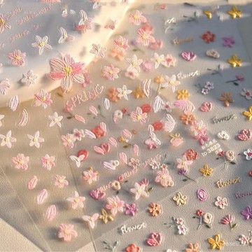 ✨Hannah✨新款美甲春日繽紛小野花美甲浮鵰貼紙浪漫油畵清新簡約可愛指甲貼美甲貼 MQLA
