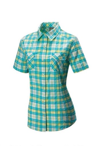 【【蘋果戶外】】山林 31B02 70 湖水綠 女 彈性 抗UV 格子襯衫 短上衣 吸濕排汗 快乾 春夏 Mountneer