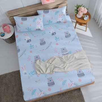 Ishur 伊舒爾 雲絲棉床包 + 枕套  單人  熊與兔