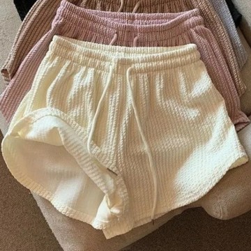 S-4XL大碼 女生短褲 三分褲 寬鬆褲子 涼褲 熱褲 韓版短褲女休閒寬鬆運動外穿外出速幹夏季短褲華夫格抽繩運動短褲