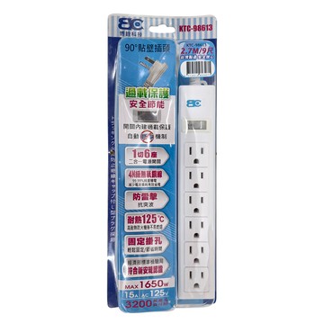 BC 博銓科技 新安規1開關6插座延長用電源線組 3孔 27 x 4 x 3.5cm  2.7m  KTC-98613  1組  白色
