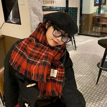限時特賣中🎈節日氛圍感/紅色格子複古圍巾女韓版白搭ins圍脖保暖學生情侶披肩 冬季加厚保暖圍脖 韓版百搭保暖圍巾女 披肩