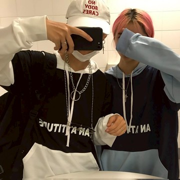 FINDSENSE Z1 日系 時尚 潮 男女情侶款 時尚 連帽 撞色 拼接 字母 長袖T恤 衛衣