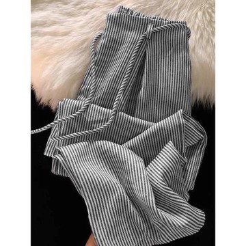 美式寬松條紋褲子復古小個子設計2025夏季新款顯瘦休閑直筒闊腿褲