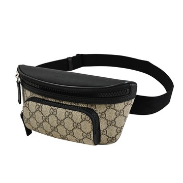 GUCCI 779877 GG Supreme 印花皮革斜背胸口包/腰包.駝/黑邊