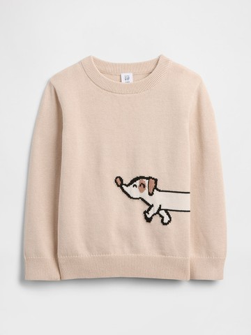 男幼童裝 刺繡圓領長袖針織衫-淺米色