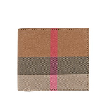 BURBERRY 經典大格紋帆布對開零錢袋短夾 (灰褐色/棕色)