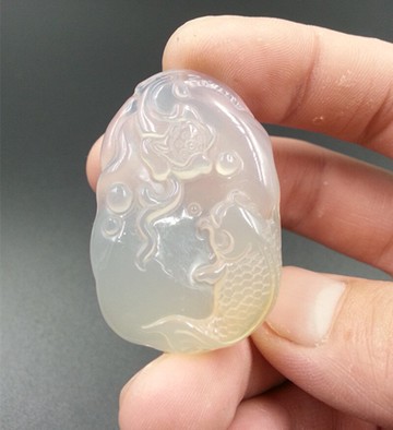 天然玉石A貨白玉髓瑪瑙連年有魚 玉掛件玉吊墜情侶吊墜