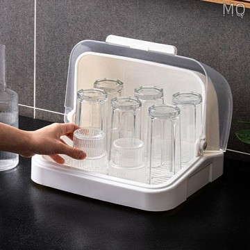 全新 秒發日本杯子奶瓶收納盒客廳茶杯瀝水架帶蓋防塵瀝水托盤廚房置物架