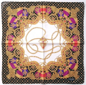 Celine Paris 古董絲巾 皇家巴洛克珠寶與蛋形圖案設計 21 x 20 英吋