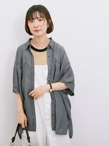 側開岔長版設計涼感翻領牛仔襯衫(0F000992210) - Samansa Mos2 blue