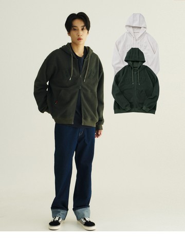 慵懶日常抗寒小羊絨保暖連帽外套(墨綠)-男【熔岩絨】