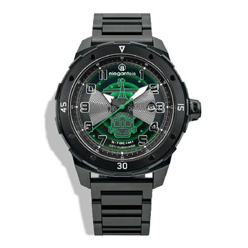 elegantsis 傑本尼氏 ELJO48MAS-ASW-8G03MA 塞考斯基直升機機械腕錶 黑x綠 45.5mm｜樂天領券折300★全館特惠中★指定刷卡回饋10%