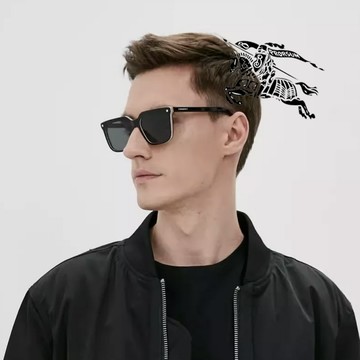 BURBERRY 巴寶莉 亞洲版 時尚方框太陽眼鏡 BE4337F 379887 黑框深灰鏡片 公司貨
