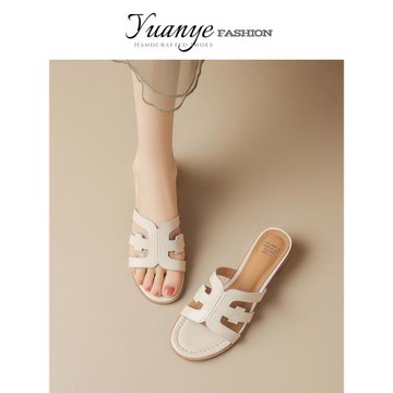 原野復古歐美設計半拖粗跟度假沙灘涼拖鞋子女外穿2025年夏季新款