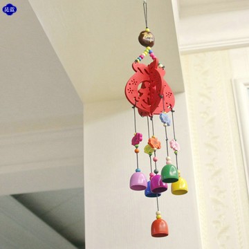 創意年年有魚福字紅色木牌彩色鈴鐺掛件陽臺客廳飯店墻壁裝飾掛件