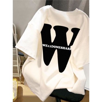 白色棉質短袖T恤女夏季寬松大碼設計感字母印花圓領套頭體恤上衣