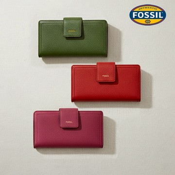 【FOSSIL 官方旗艦館】Logan 真皮扣式RFID防盜中長夾 (多色可選)