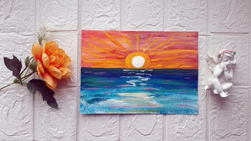 色彩的交響曲，海景日落藝術畫，現代印象派畫作