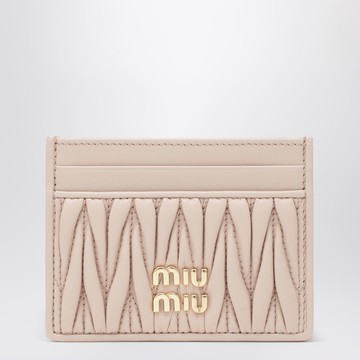 Powder pink matelassé nappa leather card holder
