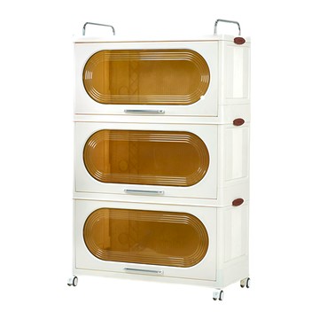 FAmILyLIFE 生活 超耐重330公升鋼骨3層可疊加附輪折疊收納箱  深39 x 寬82 x 高117cm  米白色  1個