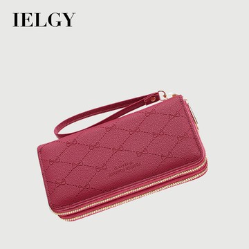 IELGY 女士長款雙層拉鍊錢包 時尚百搭蝴蝶結手拿錢夾