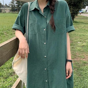 【米蘭精品】現貨+預購 法式長洋裝長裙顯瘦連身裙襯衫裙A字裙罩衫大碼休閒女裝-短袖寬鬆女裙子5色74mj1