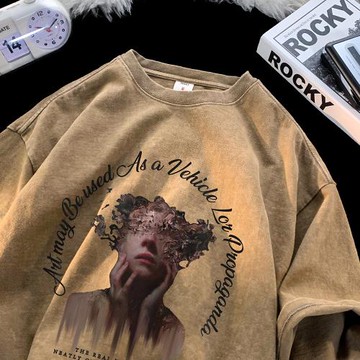 短袖t恤男夏季歐美高街hiphop重磅純棉水洗做舊美式潮流半袖體恤