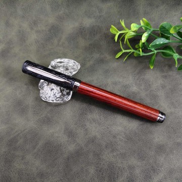 紫檀木 原木 手工筆 鋼珠筆( 浮雕花款)