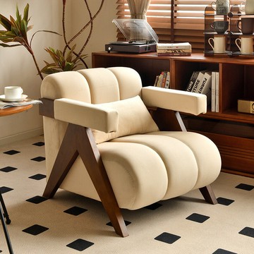 免運 中古風客廳單人沙發椅子羊羔絨設計師日式奶油色陽臺休閑椅沙發椅