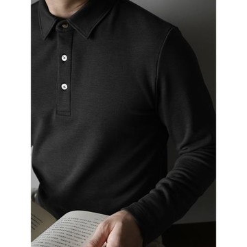 輕奢高端長袖polo衫男士含山羊絨綢麗莫代爾雙面絨春秋保暖輕熟風