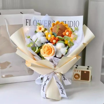 【Missing想念你】針織花向日葵玫瑰花束-泡芙花束  -耶誕禮物/給勇敢追夢的你！畢業季-畢業花束/射手座生日禮物/聖誕節禮物/聖誕節花束/耶誕節禮物