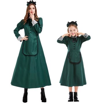 萬圣節服裝cosplay扮演城堡蝙蝠女巫女仆貴婦親子服裝長袖連衣裙