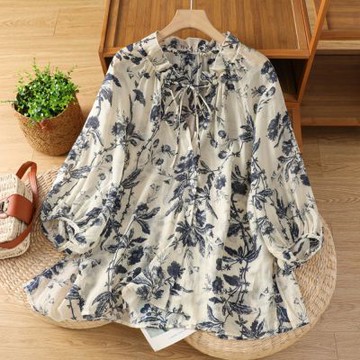 【Paiya 派亞】夏新款設計感新中式國風印花薄款長袖襯衫女寬鬆慵懶防曬上衣(M-2XL)