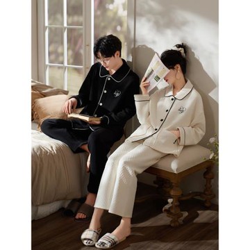 思莉太太情侶睡衣冬季純棉加厚薄棉夾層空氣棉男女款可外穿家居服