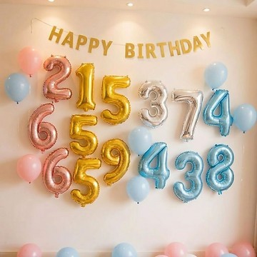 16寸生日數字氣球 糖果粉數字氣球 糖果藍數字氣球 銀色數字氣球 金色數字氣球 玫瑰金數字氣球 生日數字氣球