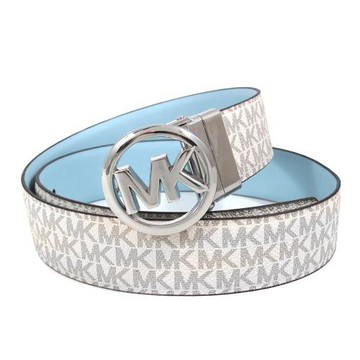MICHAEL KORS 圓標LOGO白藍雙色雙面翻轉皮帶