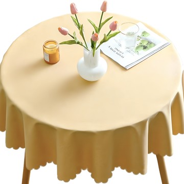波浪邊北歐純色防水防油免洗桌布巾 混紡棉麻桌巾 直徑120cm以內圓桌適用  1個  亮黃色  直徑160cm