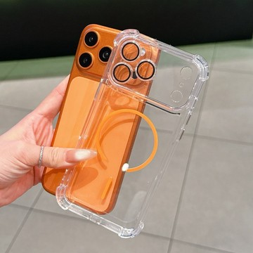 四角氣囊防摔 細圈磁吸 自帶鏡頭膜 簡約高透 全包 金屬按鍵 適用於iPhone17 16 15 14 13 12 11