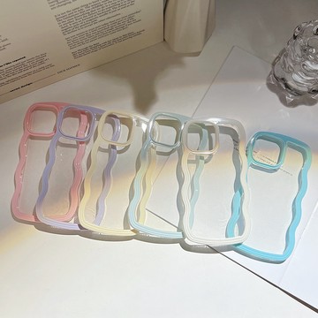 糖果色波浪邊框透明蘋果保護殼 適用蘋果iPhone15/14/13/12手機殼 防摔 防撞