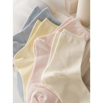 太好看啦~無骨奶油色系ins莫蘭迪簡約襪子女春夏薄款中筒純色棉襪