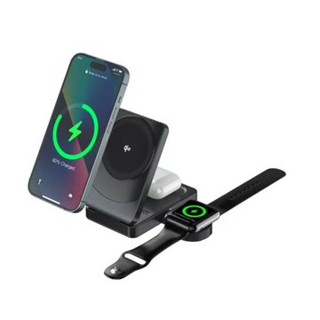 跨境三合一無線充電器Qi2認證折疊磁吸快充15W適用magsafe無線充