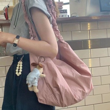 ✨元氣新品✨韓國chic純色抽繩褶皺可愛百搭單肩包拉鍊女包通勤ins款WVRX