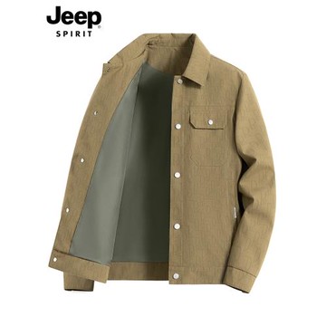 JEEP SPIRIT吉普夾克外套男春秋季翻領潮牌休閑寬松印花男士上衣
