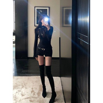 台灣出貨 過膝高跟長靴子女2025秋冬新款絨面尖頭套筒瘦瘦靴高筒細跟長筒靴