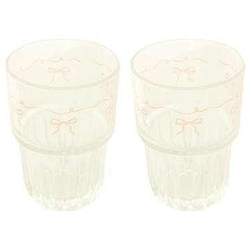 MYUMYU 沐慕家居 玻璃水杯 高杯 380ml  粉色蝴蝶結 透明色  2個
